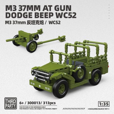 THIRDPARTY 300013 M3 37MM SÚNG CHỐNG TĂNG/WC52 1:35 tỷ lệ 1:35 bộ đồ chơi xếp lắp ráp ghép mô hình Military Army M3 37MM AT GUN DOGE BEEP WC52 Quân Sự Bộ Đội 313 khối