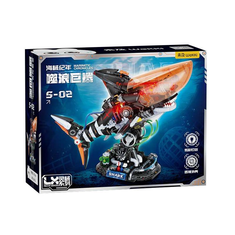 WEKKI 506701 NĂM MÁY MÓC BIỂN CÁ MẬP KHỔNG LỒ ĂN SÓNG bộ đồ chơi xếp lắp ráp ghép mô hình MARINETIC CHRONICLES SHARK-02