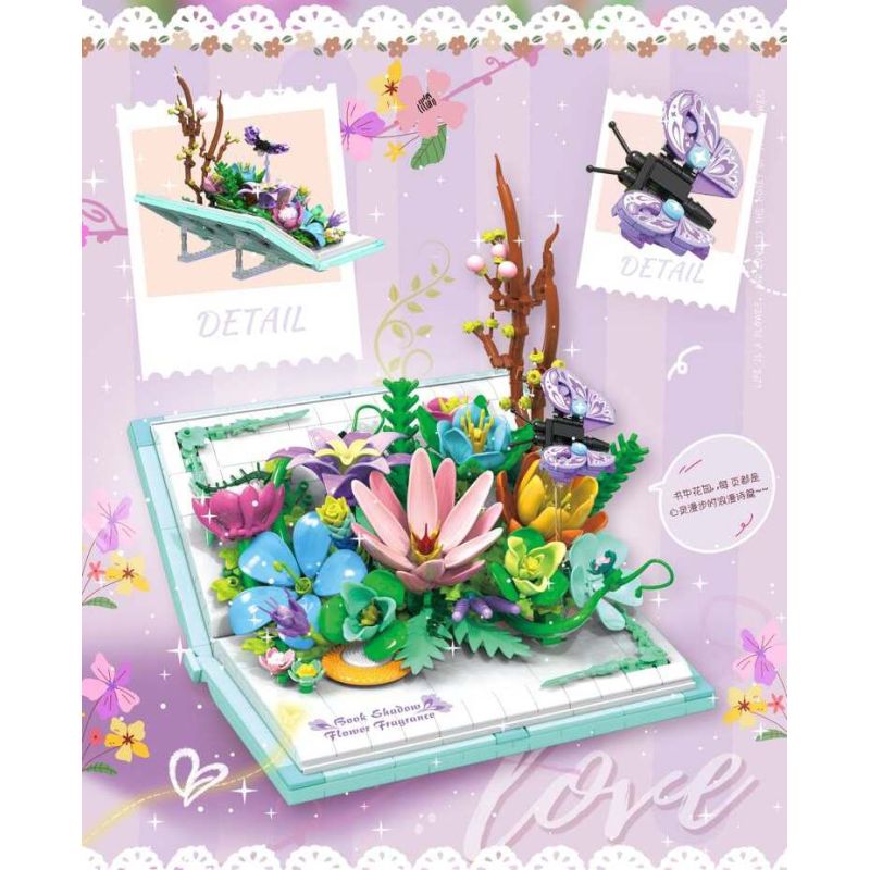 ZHEGAO 957012 NHẬT KÝ NGÔN NGỮ HOA BÀI HÁT NHẸ NHÀNG bộ đồ chơi xếp lắp ráp ghép mô hình Arts & Crafts FLOWER DIARY 810 khối