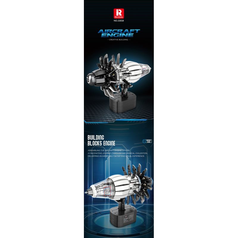 REOBRIX 33018 MỞ MÔ HÌNH KHÁI NIỆM DỰ ÁN FAN ENGINE GE RISE SAFRAN bộ đồ chơi xếp lắp ráp ghép mô hình 1351 khối