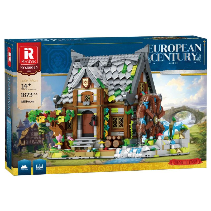 REOBRIX 66045 NHÀ MÁY BÁNH XE THỜI TRUNG CỔ bộ đồ chơi xếp lắp ráp ghép mô hình Medieval Castle EUROPEN CENTURY MILL HOUSE Chiến Tranh Trung Cổ 1873 khối