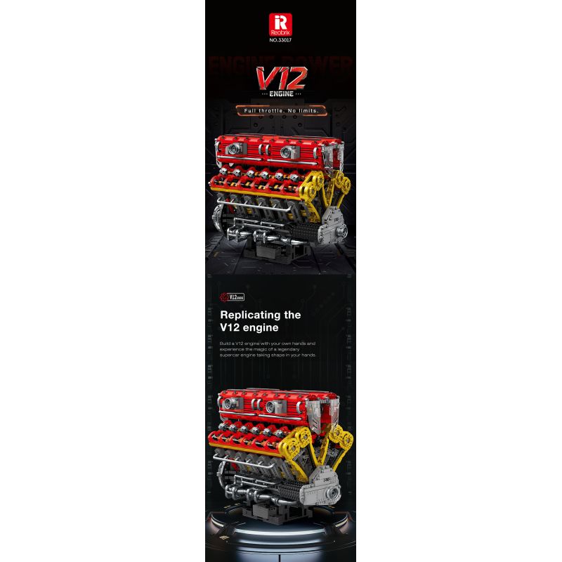 REOBRIX 33017 ĐỘNG CƠ V12 bộ đồ chơi xếp lắp ráp ghép mô hình Technic V12 ENGINE Kỹ Thuật Công Nghệ Cao Mô Hình Phương Tiện 4719 khối