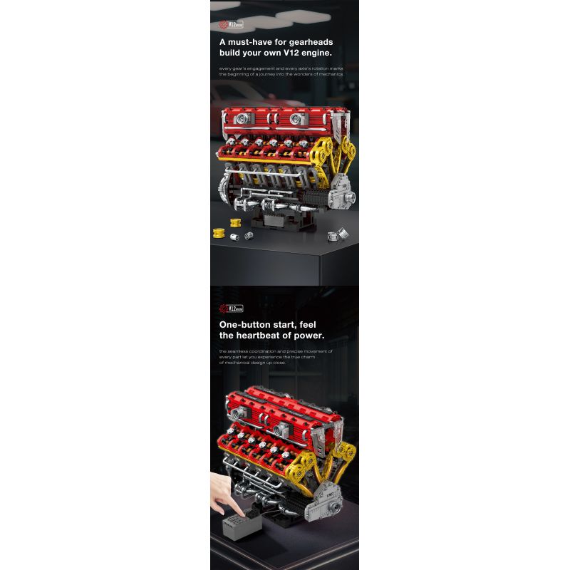 REOBRIX 33017 ĐỘNG CƠ V12 bộ đồ chơi xếp lắp ráp ghép mô hình Technic V12 ENGINE Kỹ Thuật Công Nghệ Cao Mô Hình Phương Tiện 4719 khối