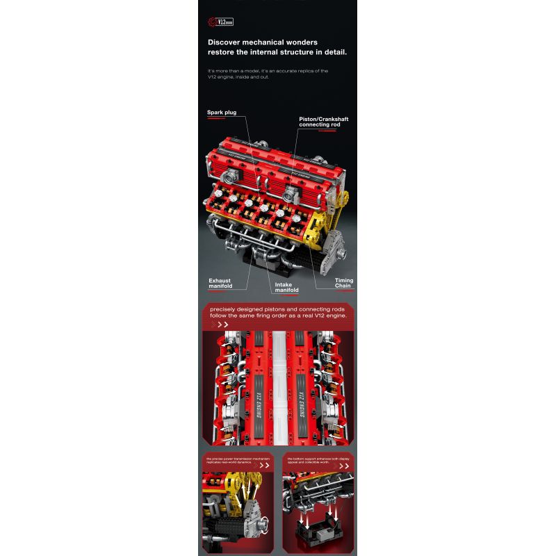 REOBRIX 33017 ĐỘNG CƠ V12 bộ đồ chơi xếp lắp ráp ghép mô hình Technic V12 ENGINE Kỹ Thuật Công Nghệ Cao Mô Hình Phương Tiện 4719 khối