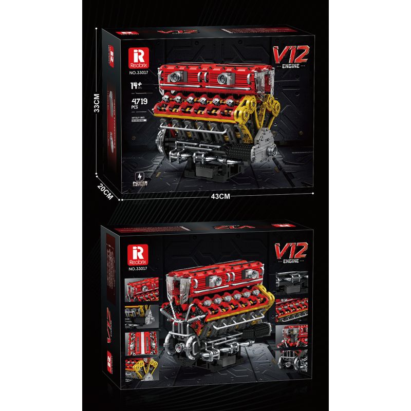REOBRIX 33017 ĐỘNG CƠ V12 bộ đồ chơi xếp lắp ráp ghép mô hình Technic V12 ENGINE Kỹ Thuật Công Nghệ Cao Mô Hình Phương Tiện 4719 khối