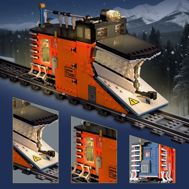 JIESTAR 59095 XỬ LÝ TUYẾT ĐANG CÀY bộ đồ chơi xếp lắp ráp ghép mô hình City SNOW SHOVEL TRAIN Thành Phố 945 khối