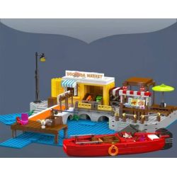 MouldKing 10186 Mould King 10186 THỊ TRƯỜNG BẾN TÀU bộ đồ chơi xếp lắp ráp ghép mô hình City Thành Phố 869 khối