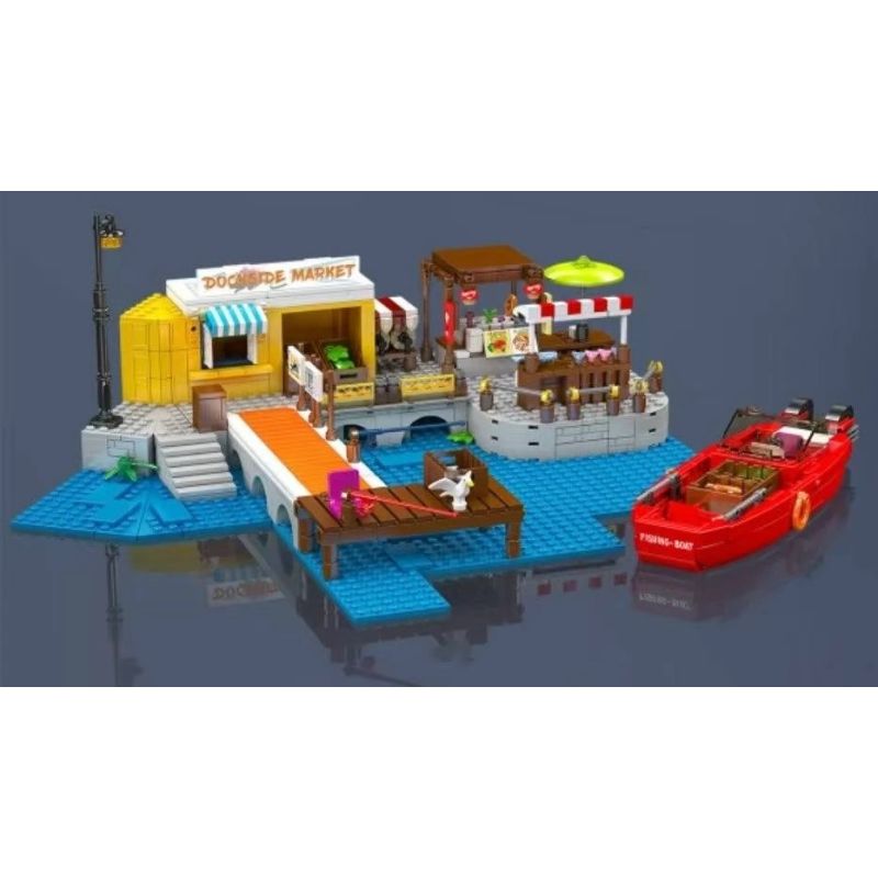 MouldKing 10186 Mould King 10186 THỊ TRƯỜNG BẾN TÀU bộ đồ chơi xếp lắp ráp ghép mô hình City Thành Phố 869 khối