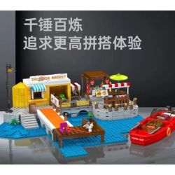 MouldKing 10186 Mould King 10186 THỊ TRƯỜNG BẾN TÀU bộ đồ chơi xếp lắp ráp ghép mô hình City Thành Phố 869 khối