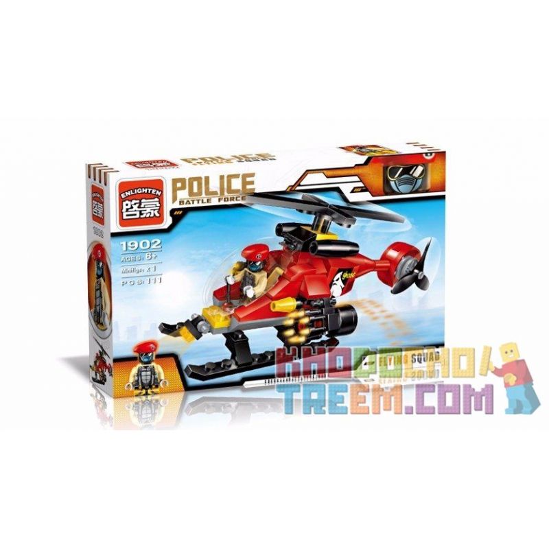 Enlighten 1902 Qman 1902 non  TẤN CÔNG CẢNH SÁT BẰNG TRỰC THĂNG bộ đồ chơi xếp lắp ráp ghép mô hình Police POLICE BATTLE FORCE FLYING SQYAD 111 khối