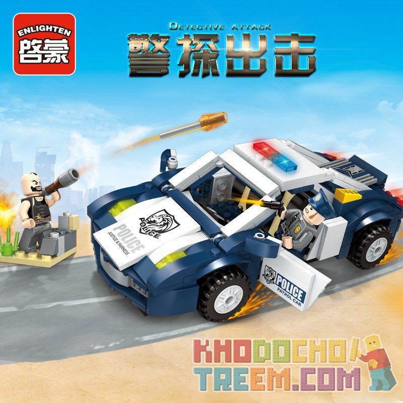 Enlighten 1910 Qman 1910 non  TẤN CÔNG XE CẢNH SÁT BẰNG ROCKET bộ đồ chơi xếp lắp ráp ghép mô hình Police POLICE BATTLE FORCE TRUE DETECTIVE 303 khối