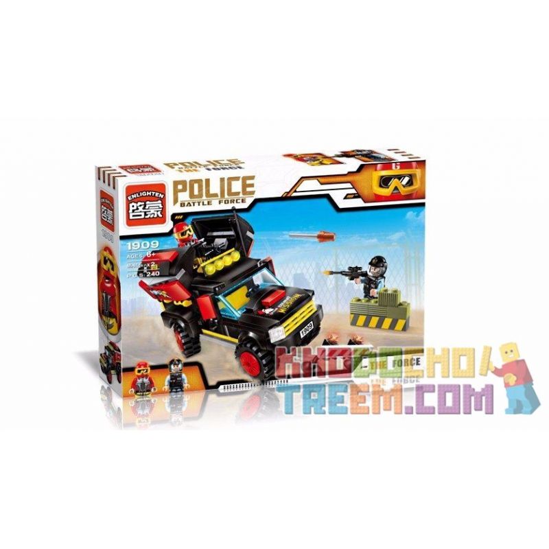 Enlighten 1909 Qman 1909 non  TẤN CÔNG ĐỒN CẢNH SÁT BẰNG XE ROCKET bộ đồ chơi xếp lắp ráp ghép mô hình Police POLICE BATTLE FORCE THE 240 khối