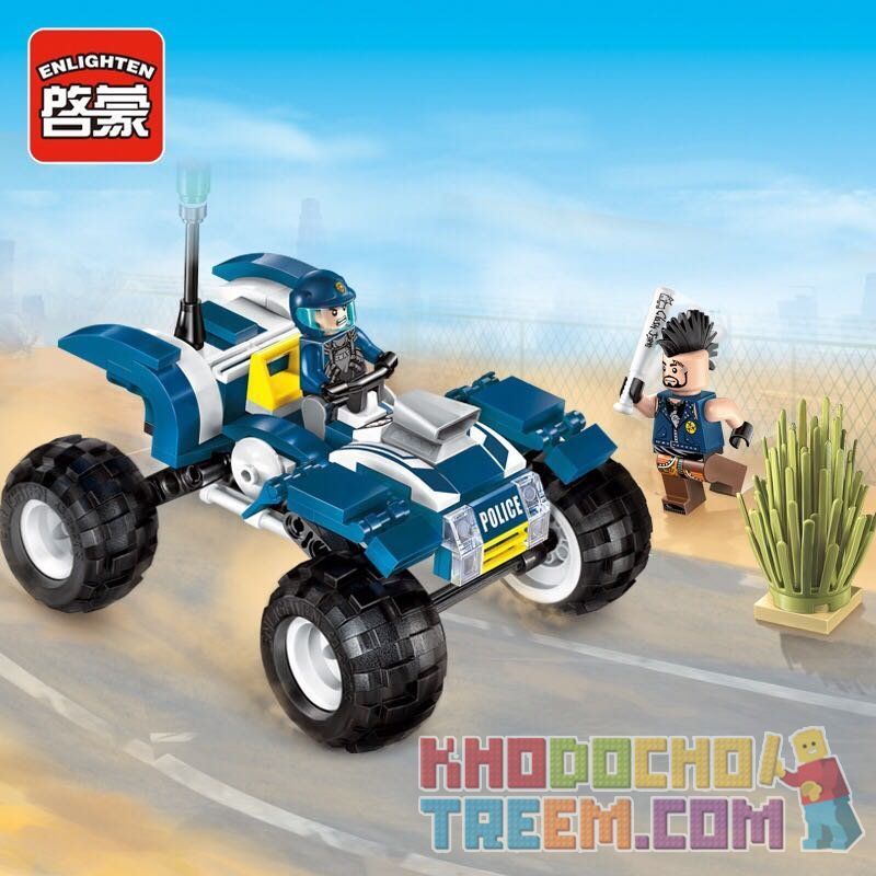 Enlighten 1908 Qman 1908 non  XE MÁY TUẦN TRA 4 BÁNH bộ đồ chơi xếp lắp ráp ghép mô hình Police POLICE BATTLE FORCE THE Cảnh Sát 139 khối