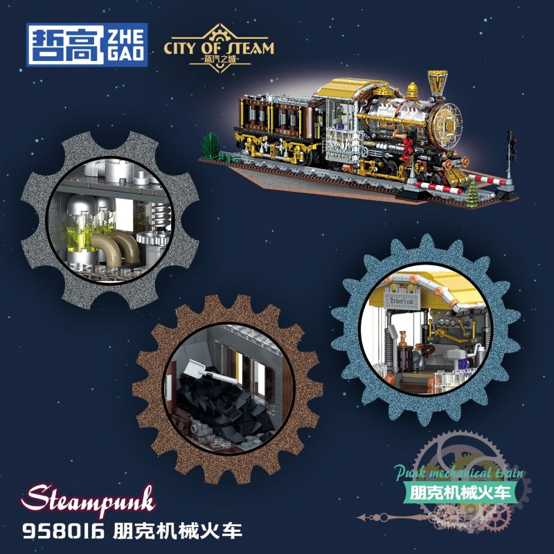 ZHEGAO 958016 Steampunk Xếp hình lắp ráp ghép mô hình Thành phố hơi nước: Tàu cơ khí Punk