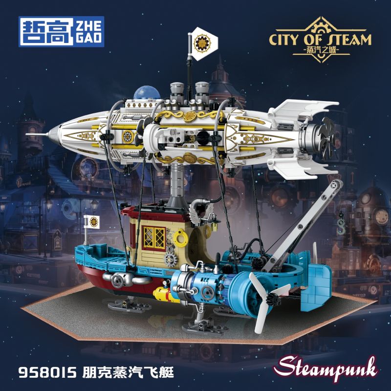 ZHEGAO 958015 Steampunk Xếp hình lắp ráp ghép mô hình Thành phố hơi nước: Phi thuyền cơ học Punk