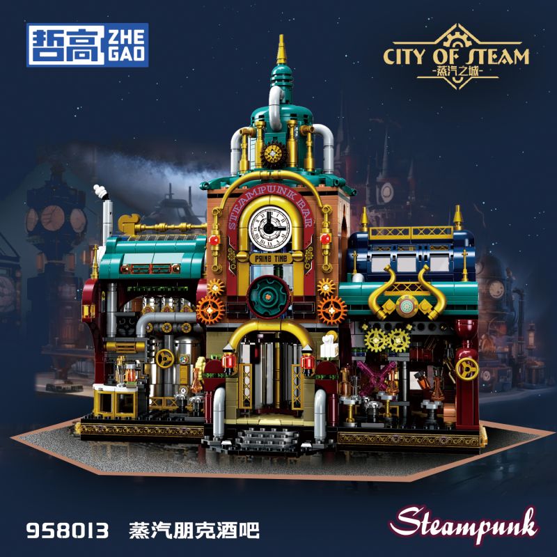 ZHEGAO 958013 Steampunk Xếp hình lắp ráp ghép mô hình Thành phố Steam: Quán bar Steampunk