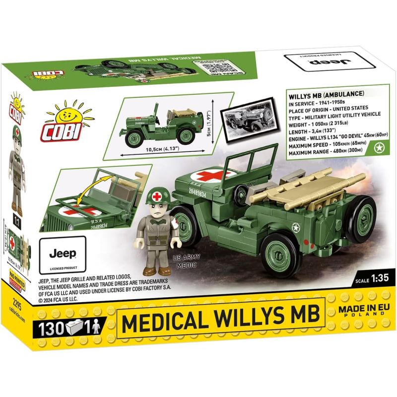 COBI 2295 Medical Willys MB Xếp hình lắp ráp ghép mô hình Xe Jeep quân y của quân đội Mỹ 1:35