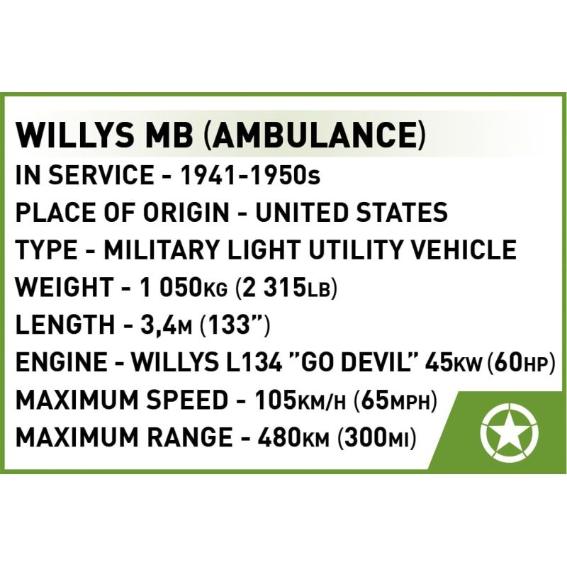 COBI 2295 Medical Willys MB Xếp hình lắp ráp ghép mô hình Xe Jeep quân y của quân đội Mỹ 1:35