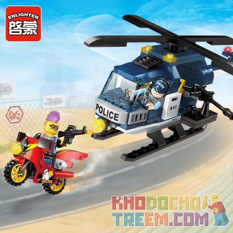 Enlighten 1905 Qman 1905 non  BẮN TỈA TỘI PHẠM BẰNG TRỰC THĂNG bộ đồ chơi xếp lắp ráp ghép mô hình Police POLICE BATTLE FORCE THE SNIPER Cảnh Sát 157 khối