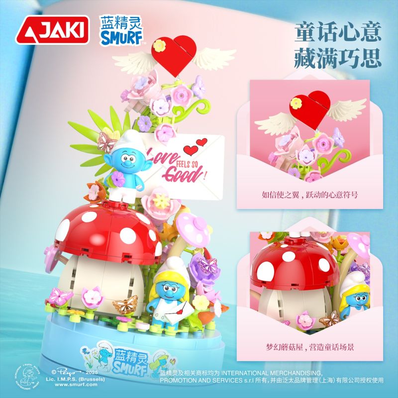 JAKI HK325 Smurf Xếp hình lắp ráp ghép mô hình Hộp nhạc tình yêu smurf