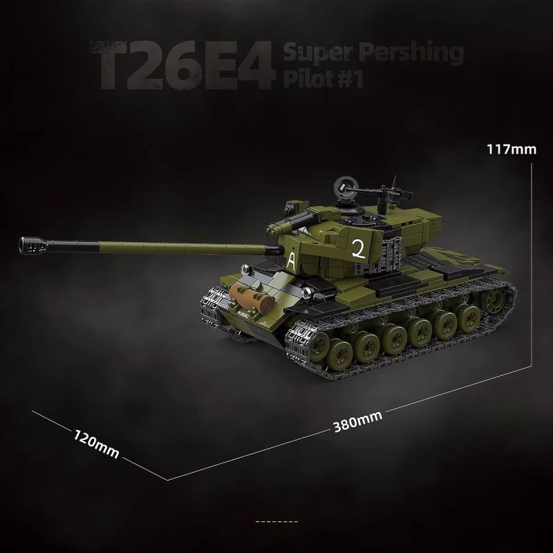 QUANGUAN 100304 T26E4 Super Pershing Pilot #1 Xếp hình lắp ráp ghép mô hình Xe thử nghiệm số 1