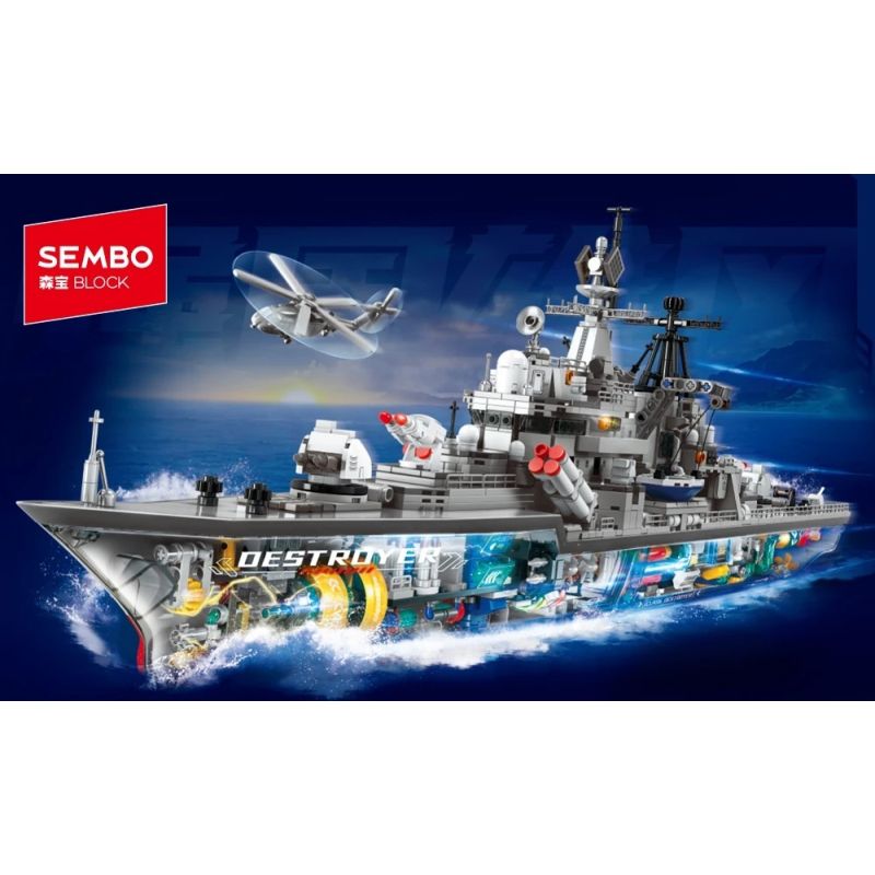 SEMBO 208134 Xếp hình lắp ráp ghép mô hình Sức mạnh tuyệt vời của đất nước: 956 Phiên bản phối cảnh khu trục khuất hiện đại