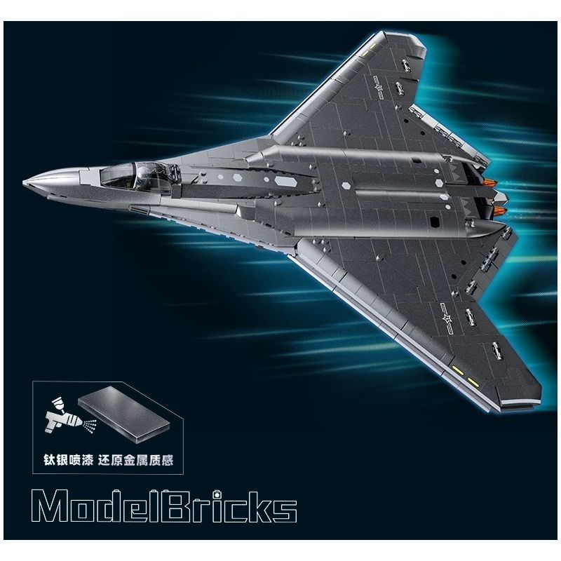 Sluban M38-B1587 J-50S Xếp hình lắp ráp ghép mô hình Khu vực chơi mô hình: Máy bay chiến đấu tàng hình thế hệ thứ sáu của J-50s 1:44