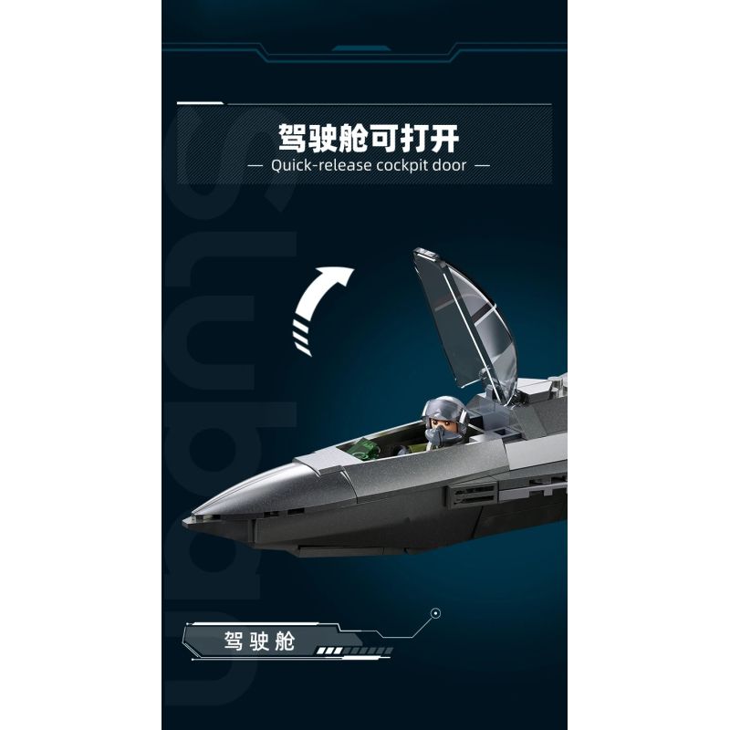 Sluban M38-B1587 J-50S Xếp hình lắp ráp ghép mô hình Khu vực chơi mô hình: Máy bay chiến đấu tàng hình thế hệ thứ sáu của J-50s 1:44