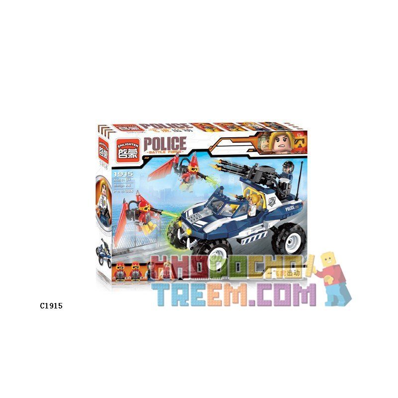 Enlighten 1915 Qman 1915 non  TẤN CÔNG TỘI PHẠM BAY BẰNG TÊN LỬA CÁ NHÂN bộ đồ chơi xếp lắp ráp ghép mô hình Police POLICE BATTLE FORCE Cảnh Sát 356 khối