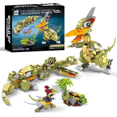 Mentojoy 8810 Cretaceous Period Pterosaur Xếp hình lắp ráp ghép mô hình Wingshode và Cá sấu 2 trong 1