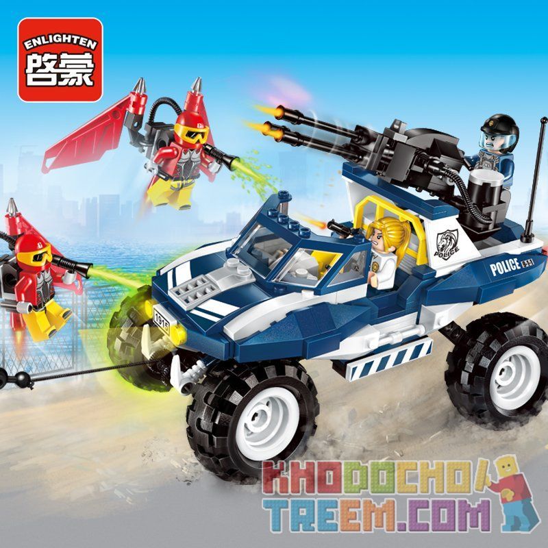 Enlighten 1915 Qman 1915 non  TẤN CÔNG TỘI PHẠM BAY BẰNG TÊN LỬA CÁ NHÂN bộ đồ chơi xếp lắp ráp ghép mô hình Police POLICE BATTLE FORCE Cảnh Sát 356 khối