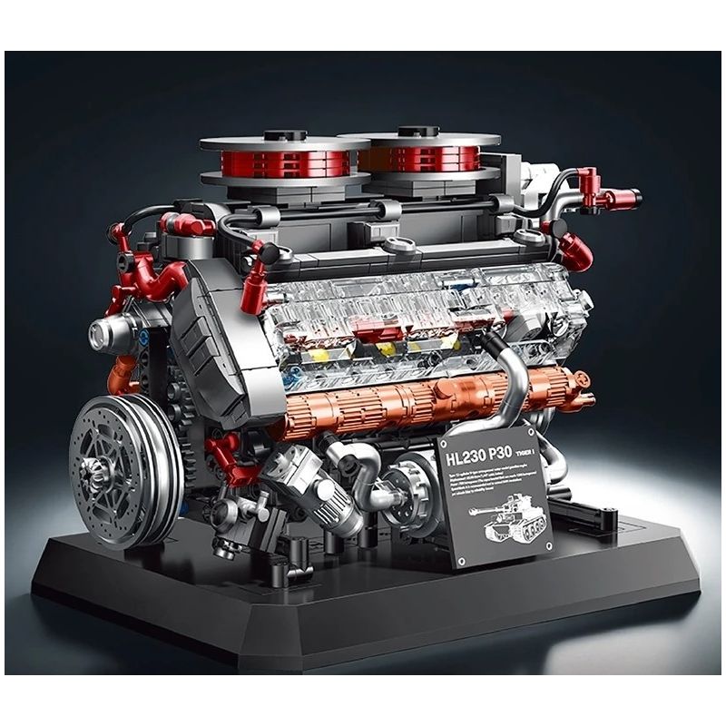 12GO 95008 Xếp hình lắp ráp ghép mô hình động cơ xe tăng hổ