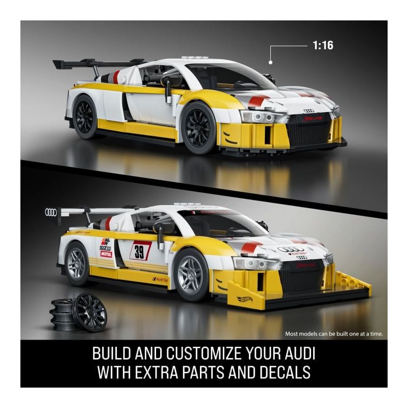 Mattel Brick Shop JFT18 Hot Wheels ‘15 Audi R8 Lms Xếp hình lắp ráp ghép mô hình Elite Hot Wheels Audi R8 LMS (15 mẫu) 1:16