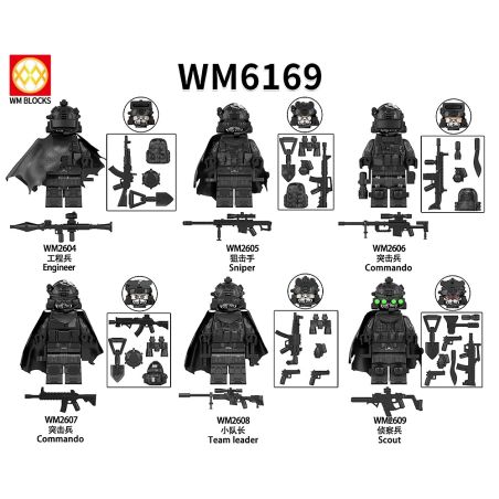 WM WM6169 WM WM2604 WM WM2605 WM WM2606 WM WM2607 WM WM2608 WM WM2609 Xếp hình lắp ráp ghép mô hình 6 loại nhân vật quân sự