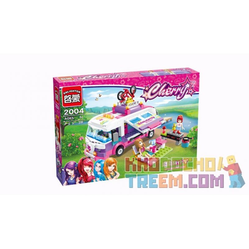 Enlighten 2004 Qman 2004 non  CUỘC DÃ NGOẠI BẰNG XE BUÝT bộ đồ chơi xếp lắp ráp ghép mô hình  CHERRY OUTING TRIP BUS Các Bạn Gái 319 khối