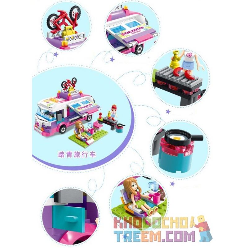 Enlighten 2004 Qman 2004 non  CUỘC DÃ NGOẠI BẰNG XE BUÝT bộ đồ chơi xếp lắp ráp ghép mô hình  CHERRY OUTING TRIP BUS Các Bạn Gái 319 khối