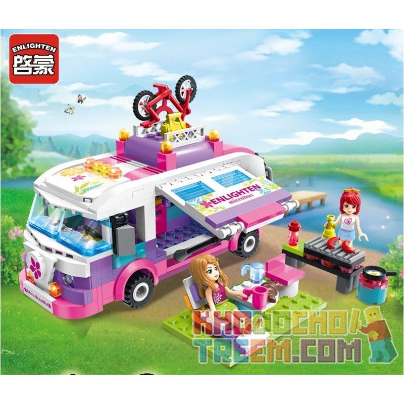 Enlighten 2004 Qman 2004 non  CUỘC DÃ NGOẠI BẰNG XE BUÝT bộ đồ chơi xếp lắp ráp ghép mô hình  CHERRY OUTING TRIP BUS Các Bạn Gái 319 khối