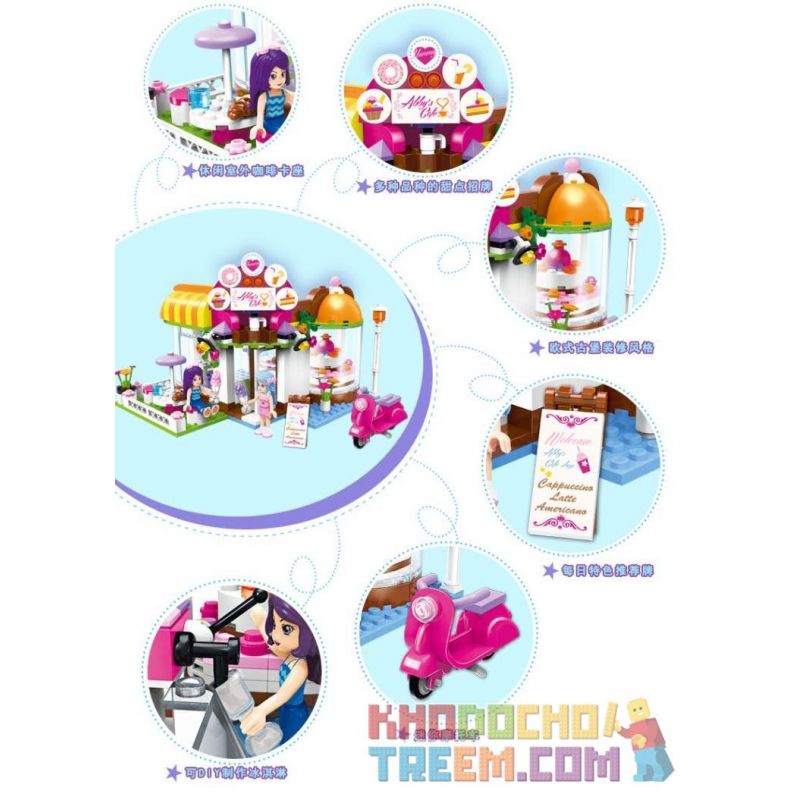 Enlighten 2003 Qman 2003 non  QUÁN CAFE CỦA ABBY bộ đồ chơi xếp lắp ráp ghép mô hình  CHERRY ABBY'S CAFE Các Bạn Gái 277 khối