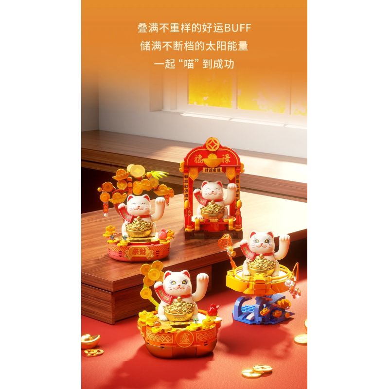 JAKI BK007 Solar Beckoning Cat Xếp hình lắp ráp ghép mô hình Mèo may mắn năng lượng mặt trời 4 loại