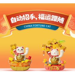 JAKI BK007 Solar Beckoning Cat Xếp hình lắp ráp ghép mô hình Mèo may mắn năng lượng mặt trời 4 loại