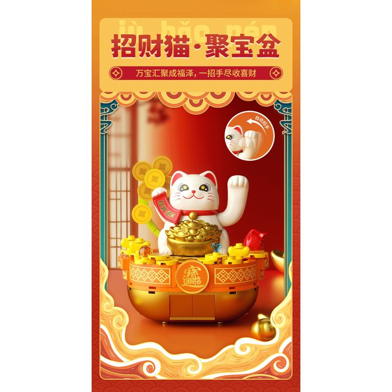 JAKI BK007 Solar Beckoning Cat Xếp hình lắp ráp ghép mô hình Mèo may mắn năng lượng mặt trời 4 loại