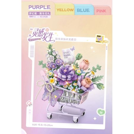 LOZ 4125 Xếp hình lắp ráp ghép mô hình Xe đẩy hoa quà tặng màu tím huyền ảo