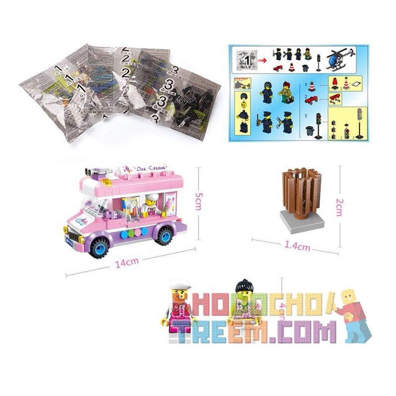 ENLIGHTEN 1112 non  XE BÁN KEM LƯU ĐỘNG bộ đồ chơi xếp lắp ráp ghép mô hình City ICE-CREAM VAN Thành Phố 213 khối