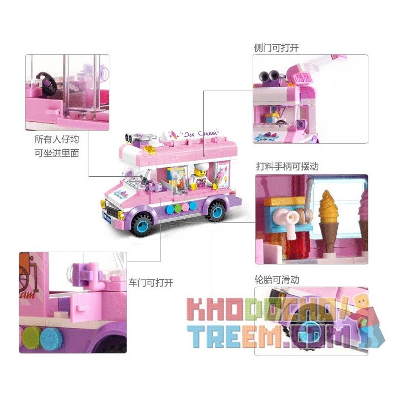 ENLIGHTEN 1112 non  XE BÁN KEM LƯU ĐỘNG bộ đồ chơi xếp lắp ráp ghép mô hình City ICE-CREAM VAN Thành Phố 213 khối