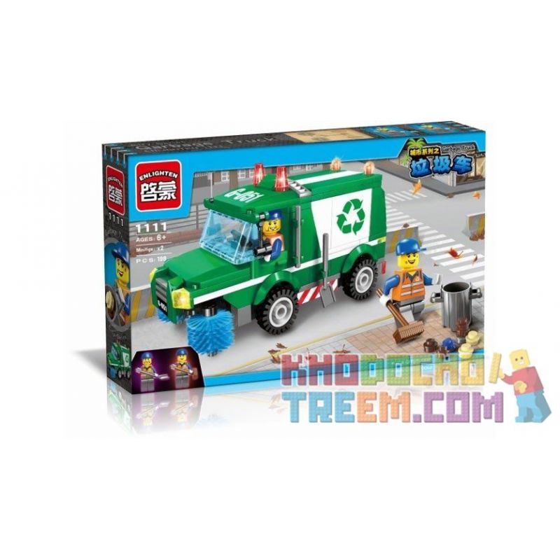 Enlighten 1111 Qman 1111 Xếp hình kiểu Lego CITY Garbage Truck Rubbish