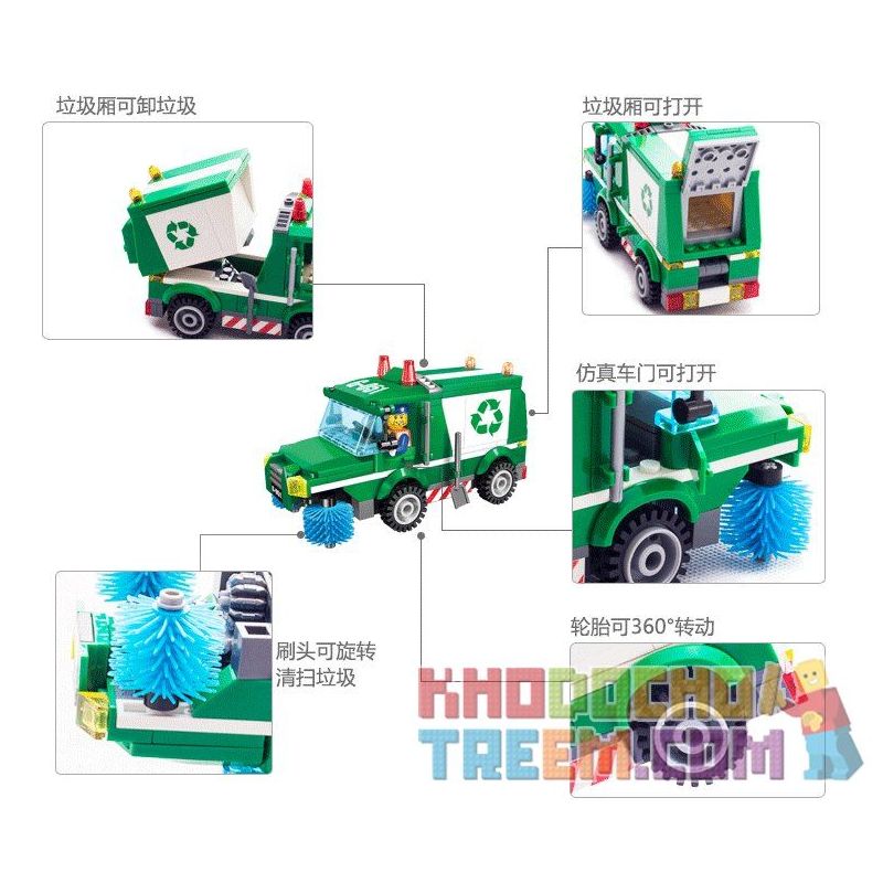 Enlighten 1111 Qman 1111 non  XE THU GOM RÁC bộ đồ chơi xếp lắp ráp ghép mô hình City GARBAGE TRUCK Thành Phố 198 khối