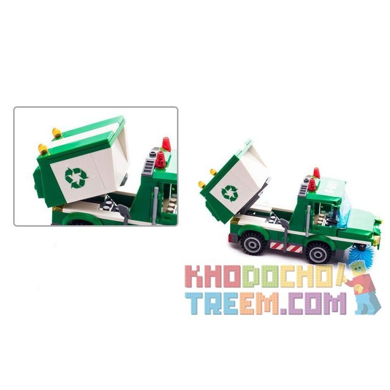 Enlighten 1111 Qman 1111 non  XE THU GOM RÁC bộ đồ chơi xếp lắp ráp ghép mô hình City GARBAGE TRUCK Thành Phố 198 khối