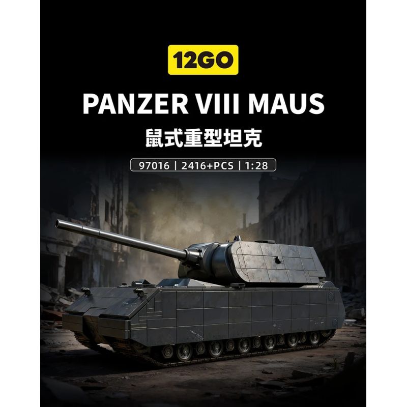 12GO 97016 Panzer VII Maus Xếp hình lắp ráp ghép mô hình Xe tăng siêu nặng Maus 1:28