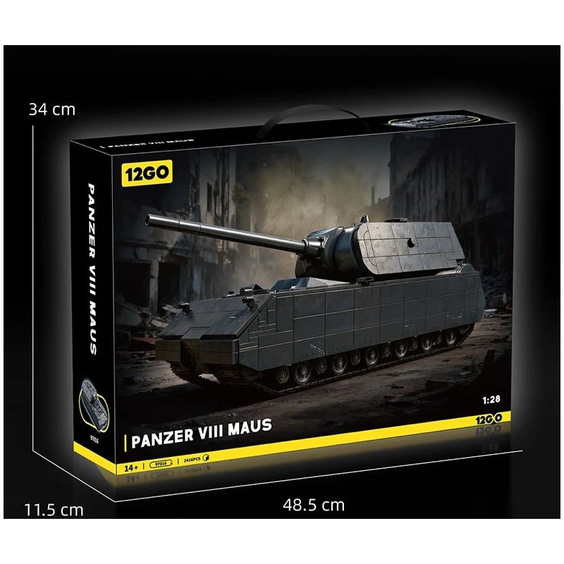 12GO 97016 Panzer VII Maus Xếp hình lắp ráp ghép mô hình Xe tăng siêu nặng Maus 1:28