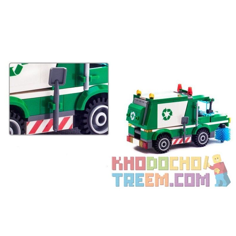 Enlighten 1111 Qman 1111 non  XE THU GOM RÁC bộ đồ chơi xếp lắp ráp ghép mô hình City GARBAGE TRUCK Thành Phố 198 khối